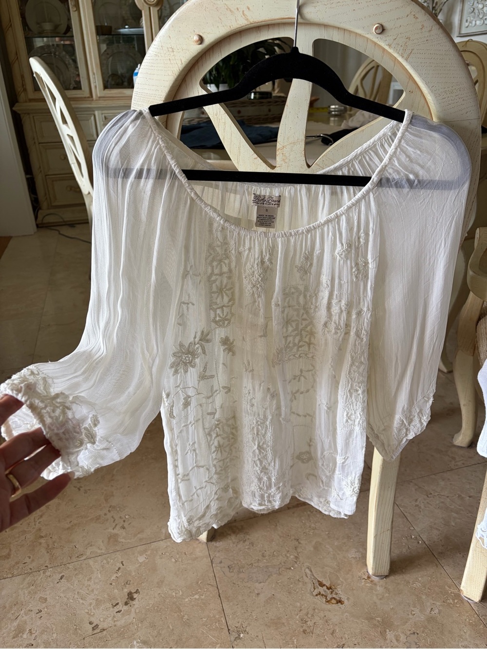 Lucky Brand White Embroidered Boho Peasant Blouse